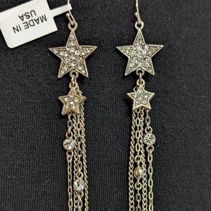 BEN AMUN JEWELRY Crystal Star Dangle Earrings in Silver Brand New NWT